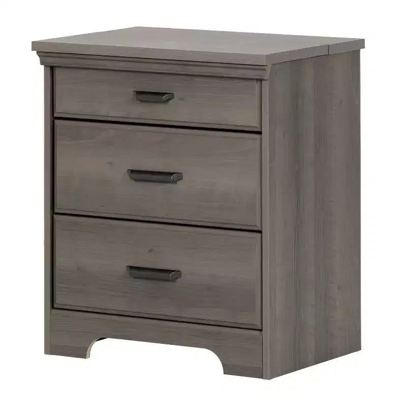 HomeStock Nightstand with Charging Station and Drawers Gray Maple Versa