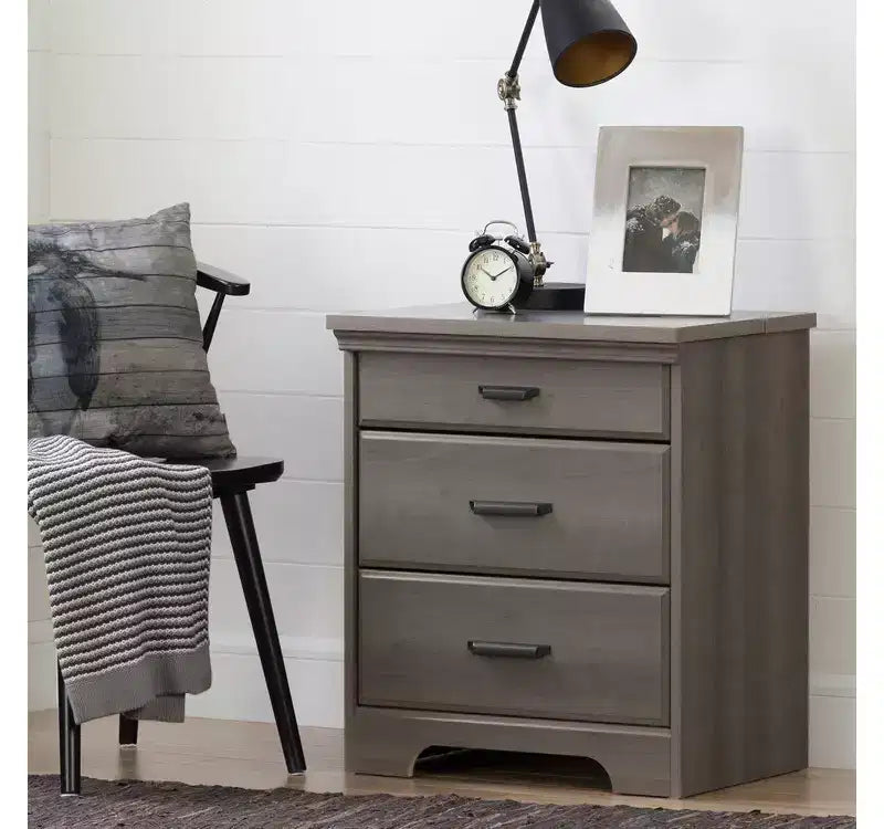 Nightstand with Charging Station and Drawers Gray Maple Versa