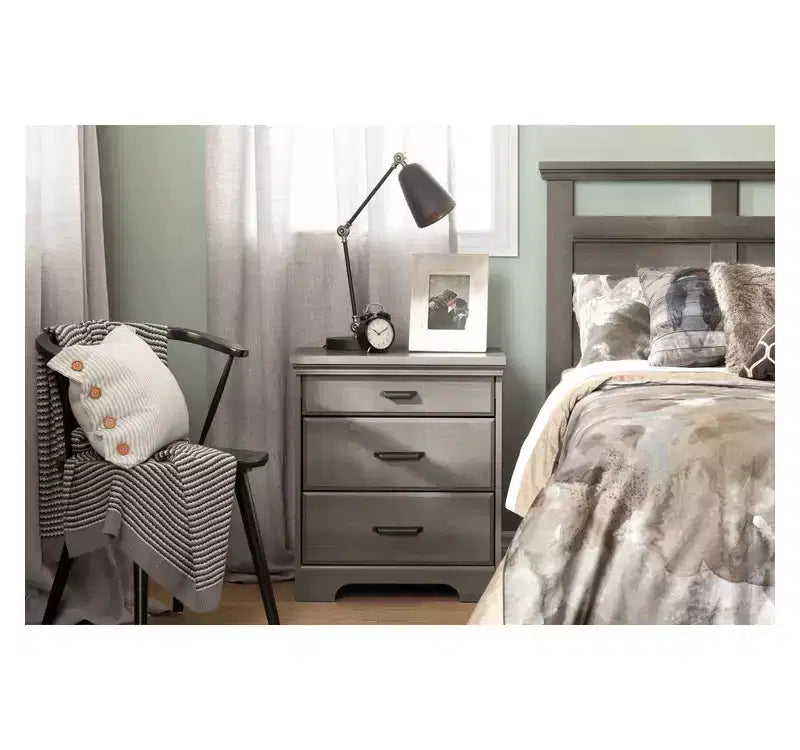 Nightstand with Charging Station and Drawers Gray Maple Versa