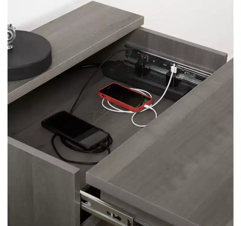 Nightstand with Charging Station and Drawers Gray Maple Versa