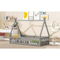 MAYEERTY Twin Tent-shaped Floor Bed with Safety Guardrails Gray