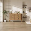Garvee 47 6-Drawer Dresser, Compact Wood Chest with Metal Legs, Farmhouse Storage Organizer for Bedroom, Nursery, or Apartment