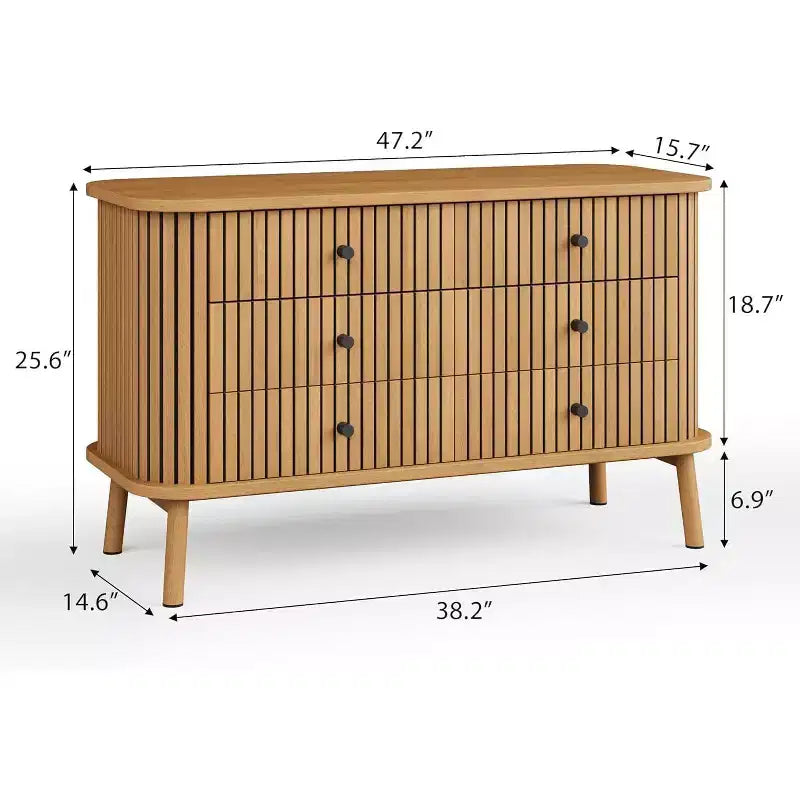 47 6-Drawer Dresser, Compact Wood Chest with Metal Legs, Farmhouse Storage Organizer for Bedroom, Nursery, or Apartment