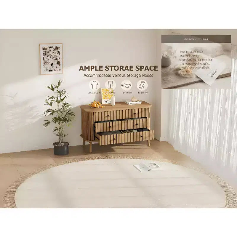 47 6-Drawer Dresser, Compact Wood Chest with Metal Legs, Farmhouse Storage Organizer for Bedroom, Nursery, or Apartment
