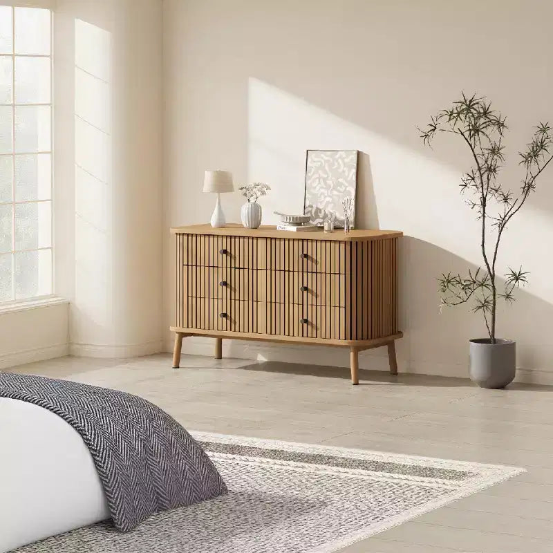 47 6-Drawer Dresser, Compact Wood Chest with Metal Legs, Farmhouse Storage Organizer for Bedroom, Nursery, or Apartment