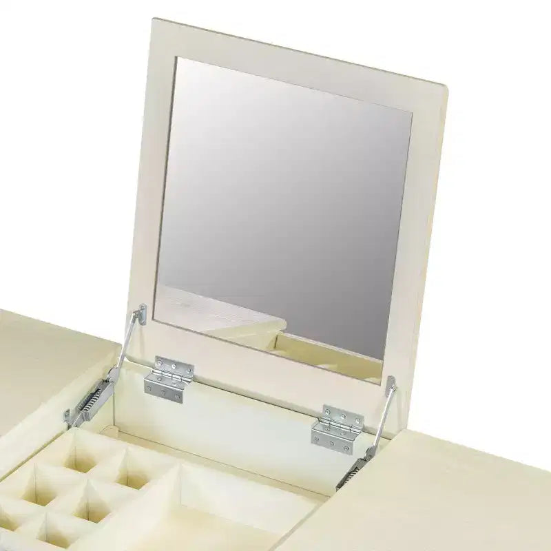 Coiffeuse avec miroir rabattable, tabouret, tiroir et placard, table de maquillage blanche, table de toilette, bureau d'ordinateur multifonctionnel