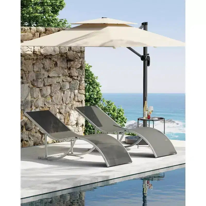 2Pcs Outdoor Beach Chaise Lounge, Patio Poolside Sunbathing Chairs, Adjustable Tanning Recliner for Deck, Garden, Backyard, Balcony, Black/Taupe/Grey
