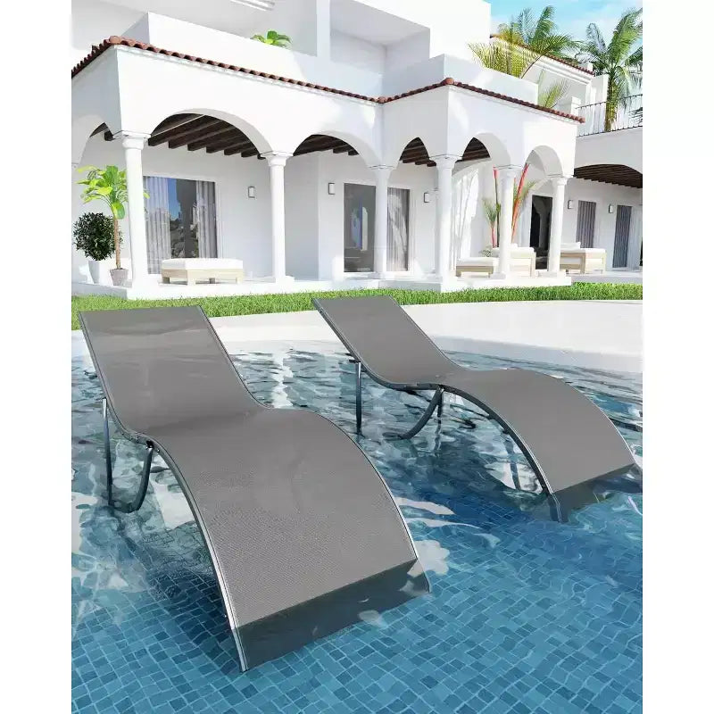 2Pcs Outdoor Beach Chaise Lounge, Patio Poolside Sunbathing Chairs, Adjustable Tanning Recliner for Deck, Garden, Backyard, Balcony, Black/Taupe/Grey