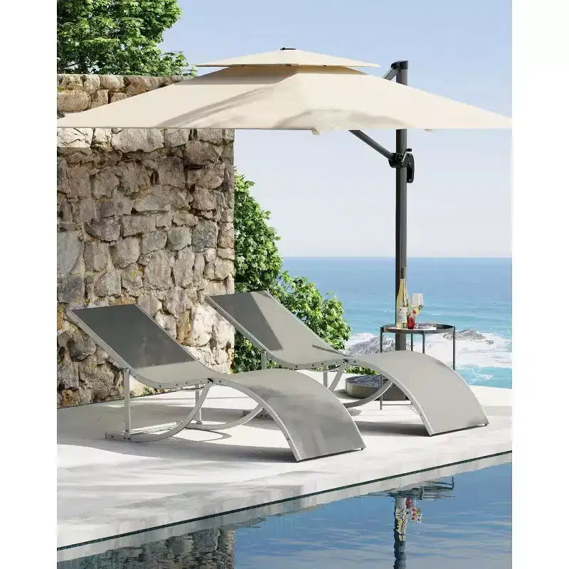 2Pcs Outdoor Beach Chaise Lounge, Patio Poolside Sunbathing Chairs, Adjustable Tanning Recliner for Deck, Garden, Backyard, Balcony, Black/Taupe/Grey