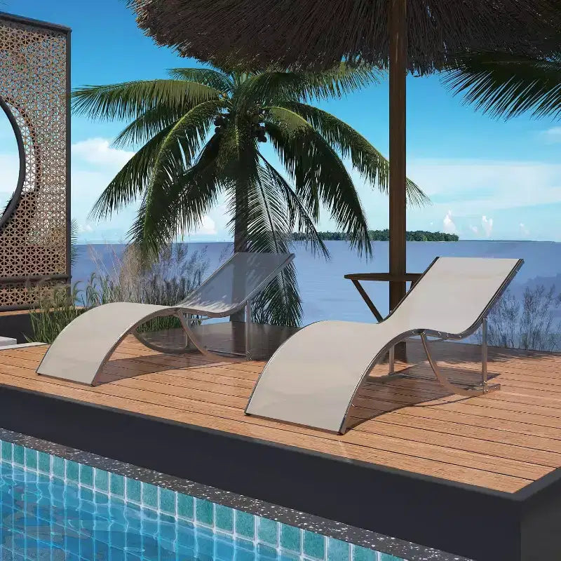 2Pcs Outdoor Beach Chaise Lounge, Patio Poolside Sunbathing Chairs, Adjustable Tanning Recliner for Deck, Garden, Backyard, Balcony, Black/Taupe/Grey