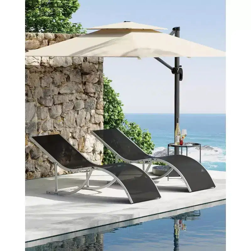 2Pcs Outdoor Beach Chaise Lounge, Patio Poolside Sunbathing Chairs, Adjustable Tanning Recliner for Deck, Garden, Backyard, Balcony, Black/Taupe/Grey
