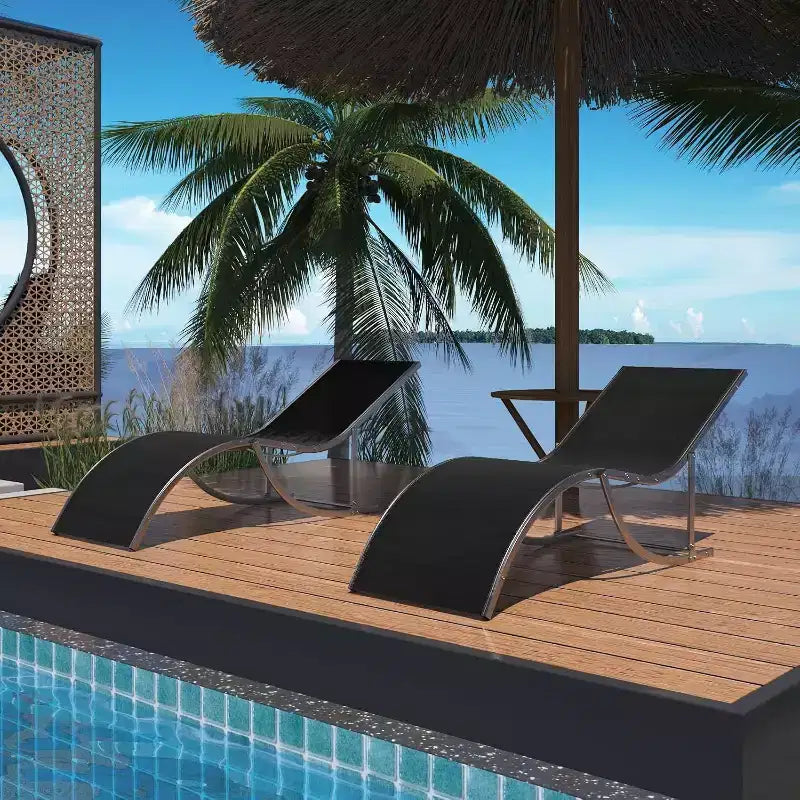 2Pcs Outdoor Beach Chaise Lounge, Patio Poolside Sunbathing Chairs, Adjustable Tanning Recliner for Deck, Garden, Backyard, Balcony, Black/Taupe/Grey