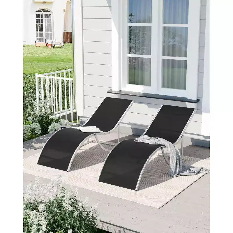 2Pcs Outdoor Beach Chaise Lounge, Patio Poolside Sunbathing Chairs, Adjustable Tanning Recliner for Deck, Garden, Backyard, Balcony, Black/Taupe/Grey