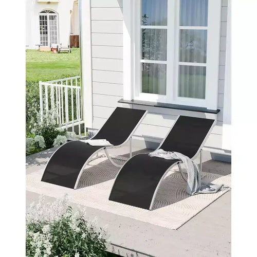2Pcs Outdoor Beach Chaise Lounge, Patio Poolside Sunbathing Chairs, Adjustable Tanning Recliner for Deck, Garden, Backyard, Balcony, Black/Taupe/Grey
