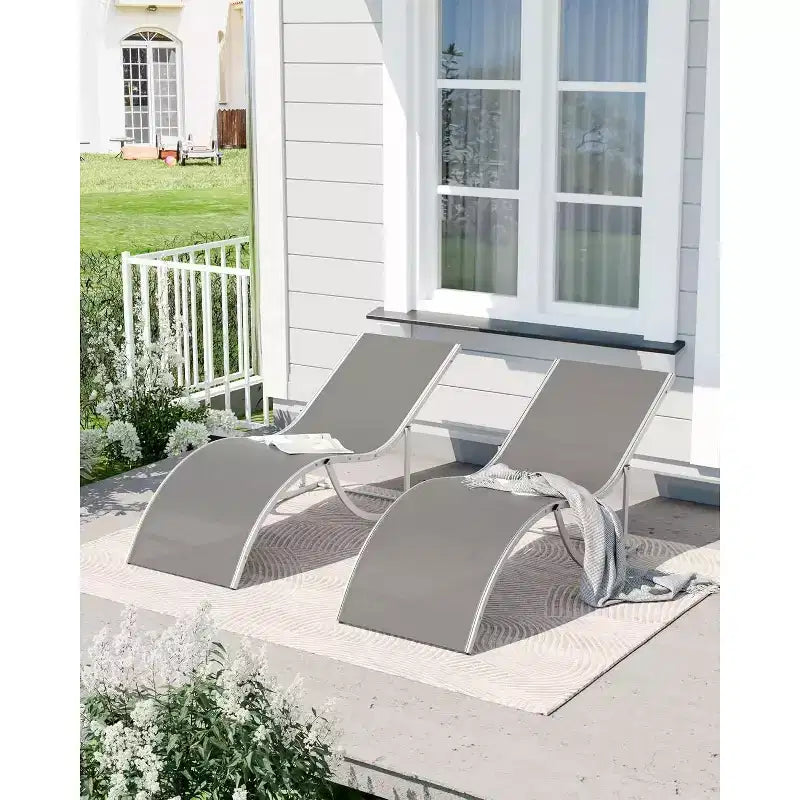 2Pcs Outdoor Beach Chaise Lounge, Patio Poolside Sunbathing Chairs, Adjustable Tanning Recliner for Deck, Garden, Backyard, Balcony, Black/Taupe/Grey