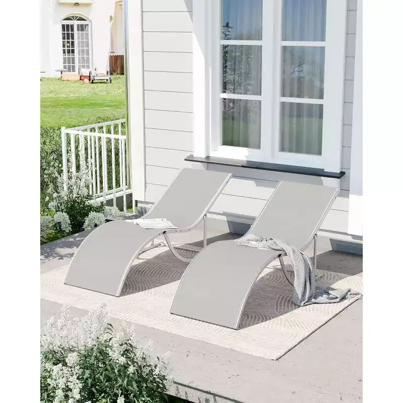 2Pcs Outdoor Beach Chaise Lounge, Patio Poolside Sunbathing Chairs, Adjustable Tanning Recliner for Deck, Garden, Backyard, Balcony, Black/Taupe/Grey