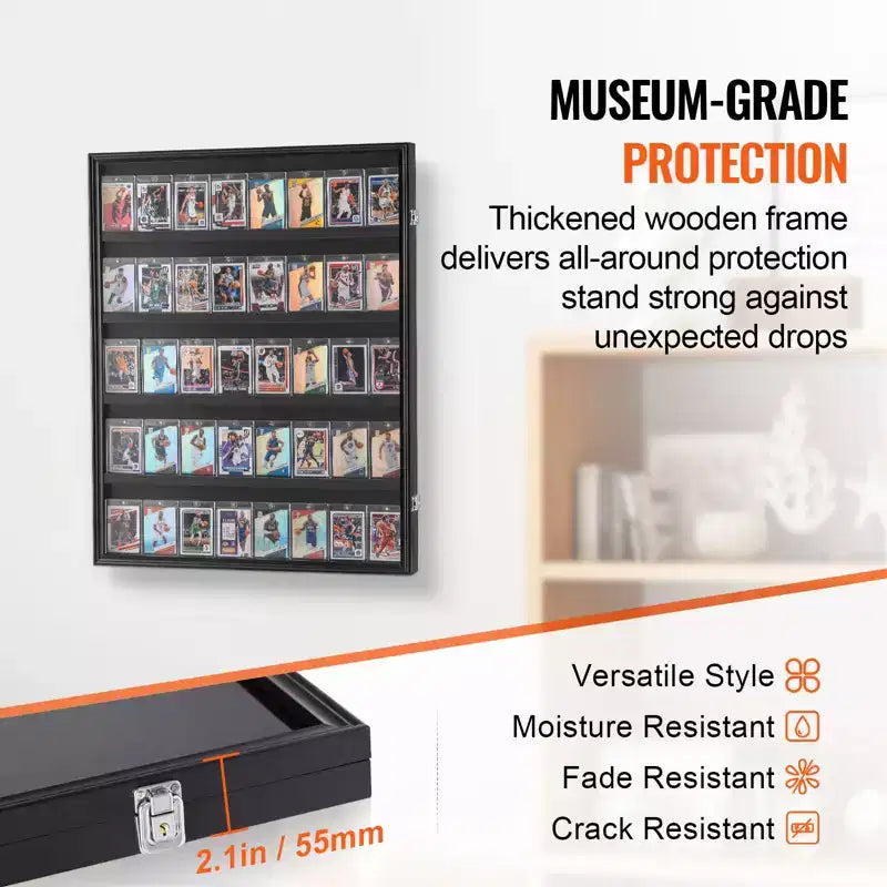 35 Graded Sports Card Display Case, 24.3x30.5x2.1 in, Baseball Card Display Frame with 98% UV Protection Clear View PC Glass, Black