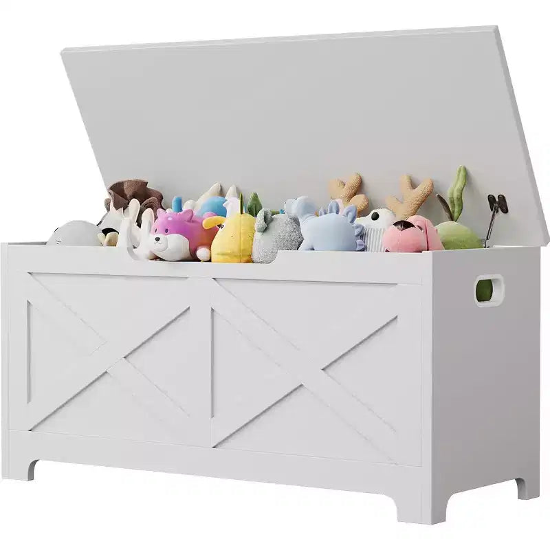 39.4'' Storage Bench, Wooden Storage Chest with 2 Safety Hinges, 300 Lbs Large Toy Chest with 2 Handles, Easy Assembly, for Entryway, Bedroom
