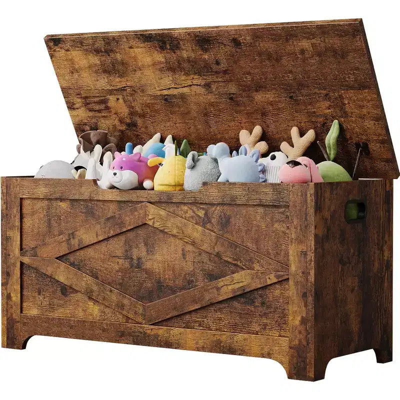 39.4'' Storage Bench, Wooden Storage Chest with 2 Safety Hinges, 300 Lbs Large Toy Chest with 2 Handles, Easy Assembly, for Entryway, Bedroom