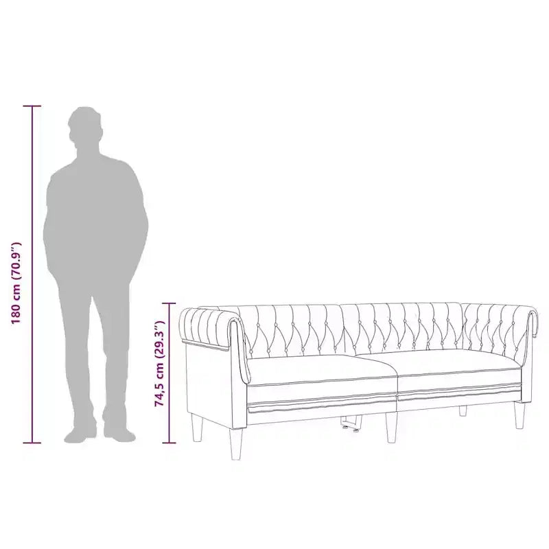 Chesterfield Sofa 3-Seater - Dark Gray Fabric Couch/Settee with Sturdy Wood Frame for Living Room/Lounge/Office