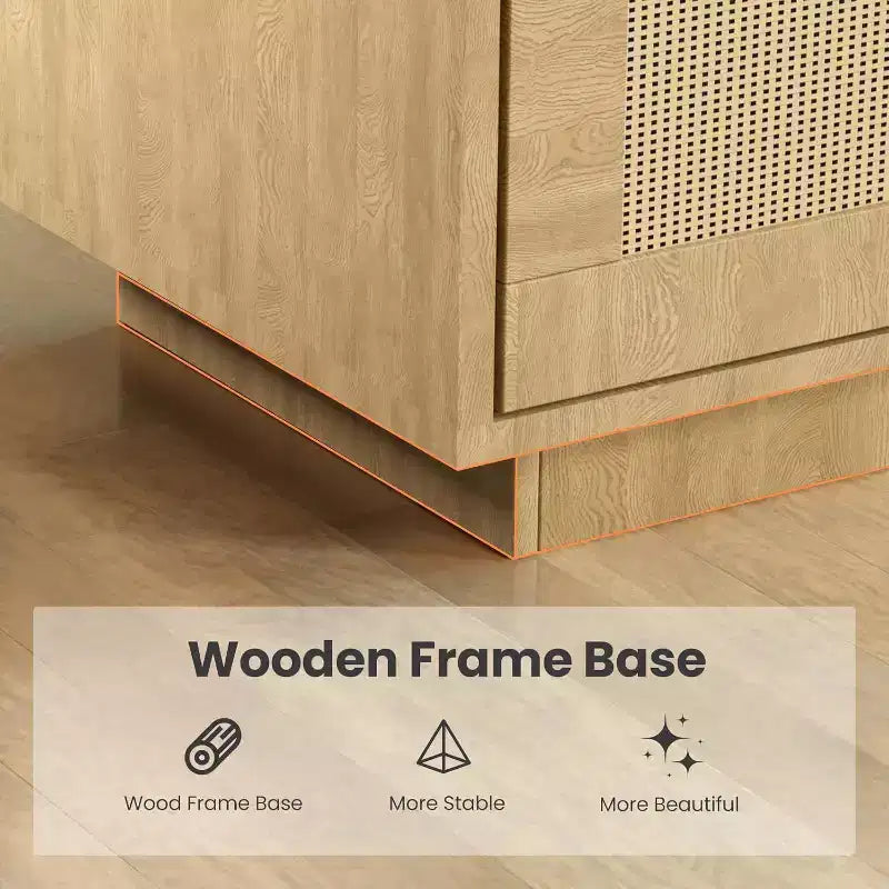 5-Tier Boho Bookshelf with Rattan Doors, Tall Wooden Bookcase with Storage, Book Stand for Living Room, Bedroom, Office, Kitchen