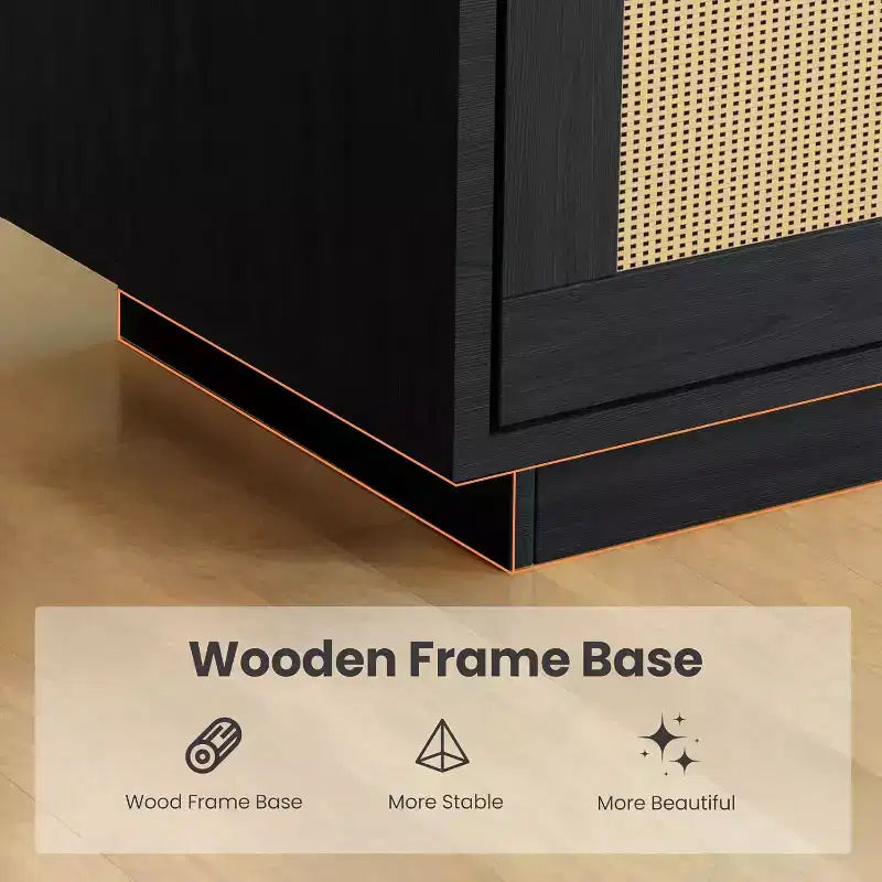 5-Tier Boho Bookshelf with Rattan Doors, Tall Wooden Bookcase with Storage, Book Stand for Living Room, Bedroom, Office, Kitchen