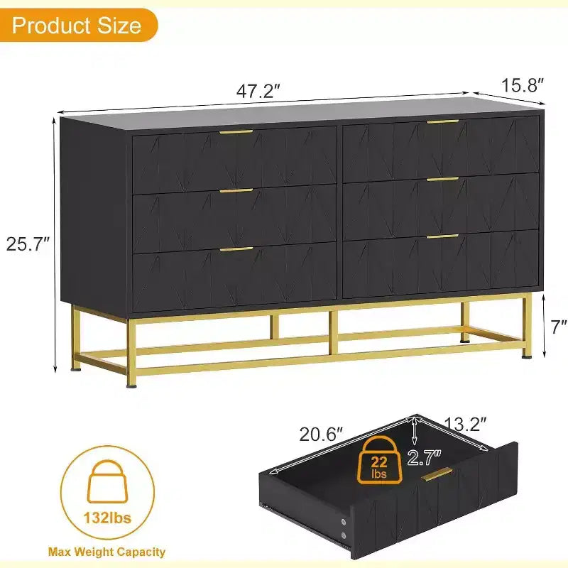 6 Drawer Fabric Dresser, Small Storage Chest with Wood Top, Modern Nightstand and Clothes Organizer for Bedroom, Closet, Living Room