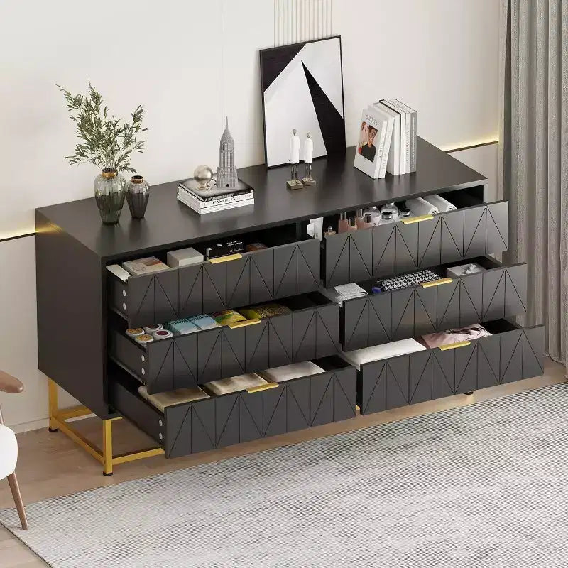 6 Drawer Fabric Dresser, Small Storage Chest with Wood Top, Modern Nightstand and Clothes Organizer for Bedroom, Closet, Living Room