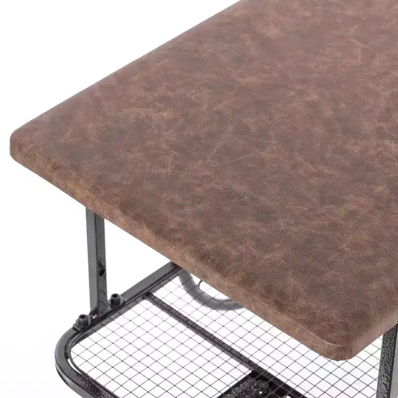 Industrial Wagon Style Coffee Table with Rustic Wood Top Large Spoke Rolling Wheels Mesh Shelf Functional End Table and Magazine Holder