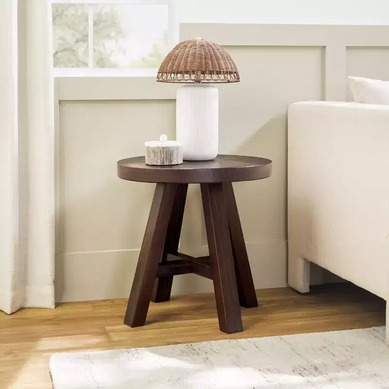 Modern Farmhouse Solid Wood 18 Round Side Table