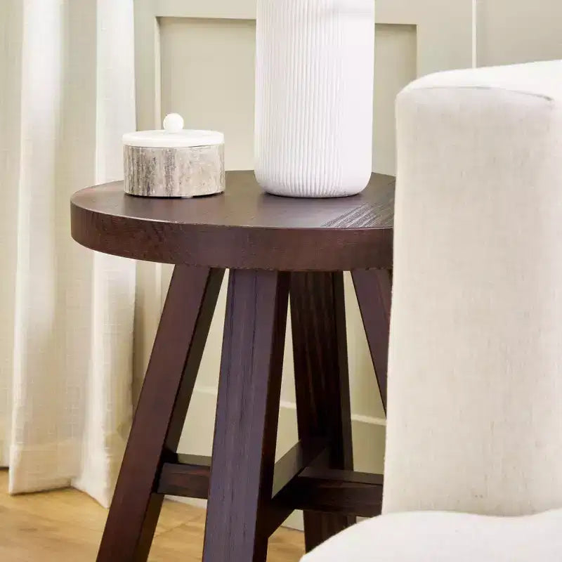 Modern Farmhouse Solid Wood 18 Round Side Table
