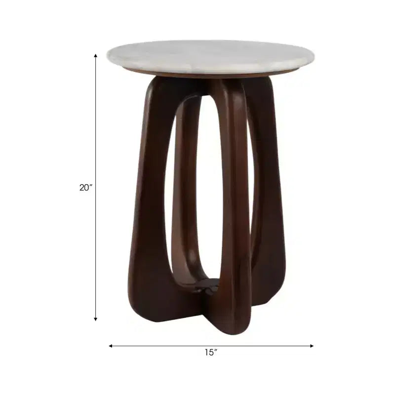 Modern Wood Marble Iron Accent Table with Sculptural Openwork Base and Contemporary Geometric Frame Design for Elevated Style in Interior Spaces