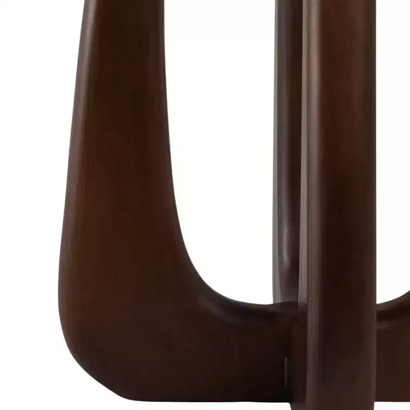 Modern Wood Marble Iron Accent Table with Sculptural Openwork Base and Contemporary Geometric Frame Design for Elevated Style in Interior Spaces