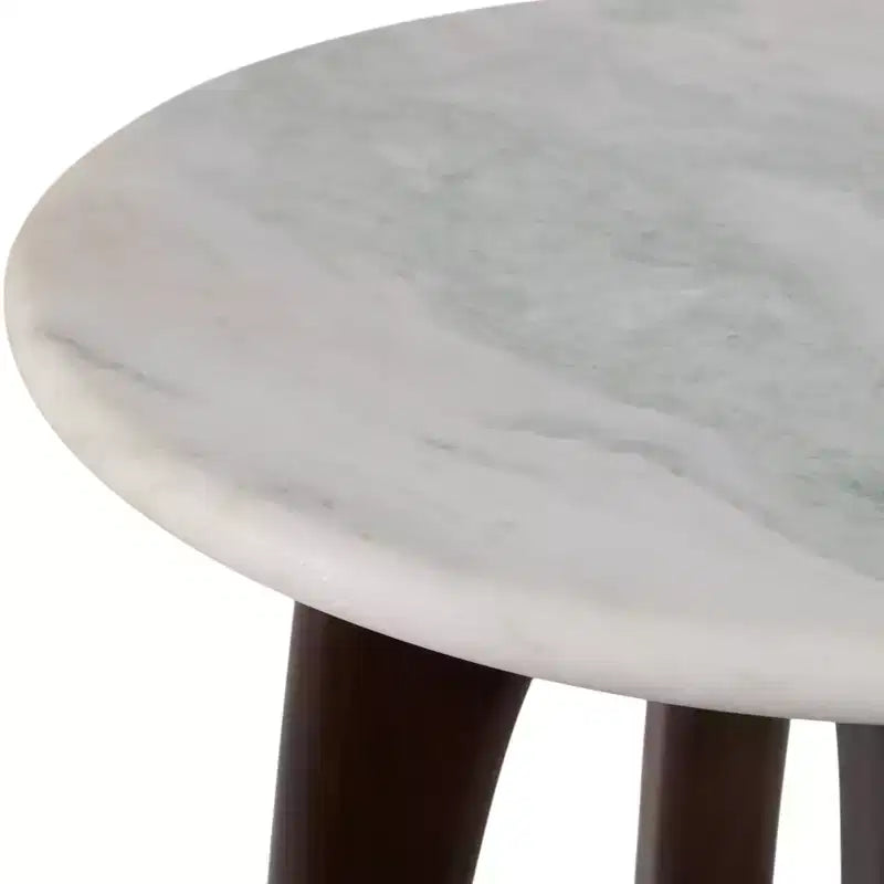 Modern Wood Marble Iron Accent Table with Sculptural Openwork Base and Contemporary Geometric Frame Design for Elevated Style in Interior Spaces