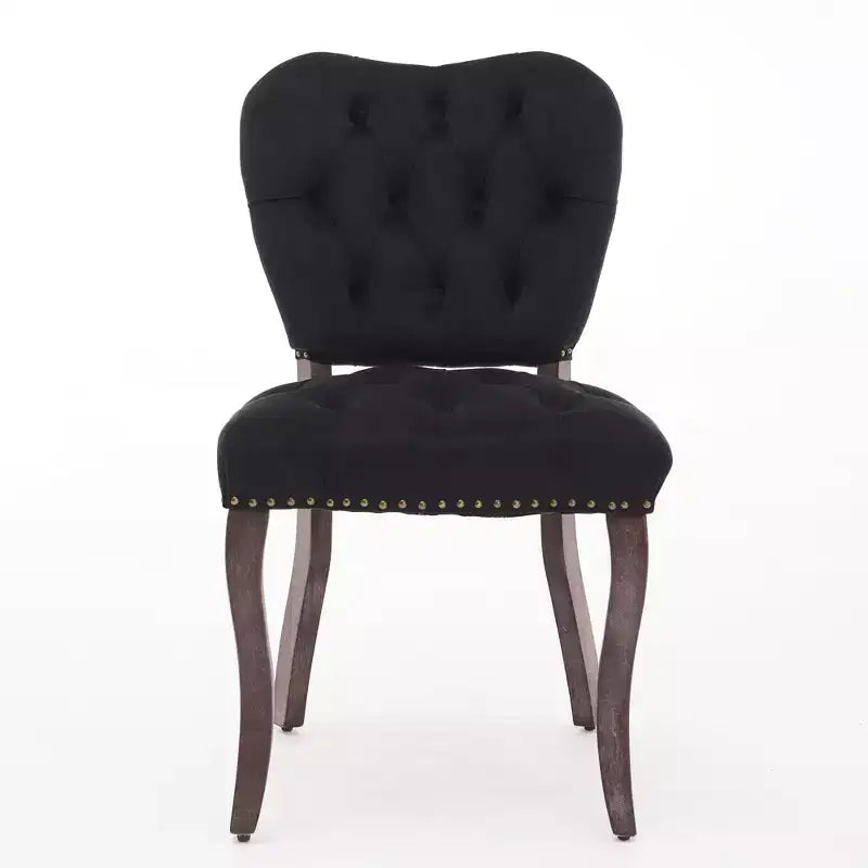 Set of 2 French Vintage Tufted Upholstered Fabric Dining Chairs