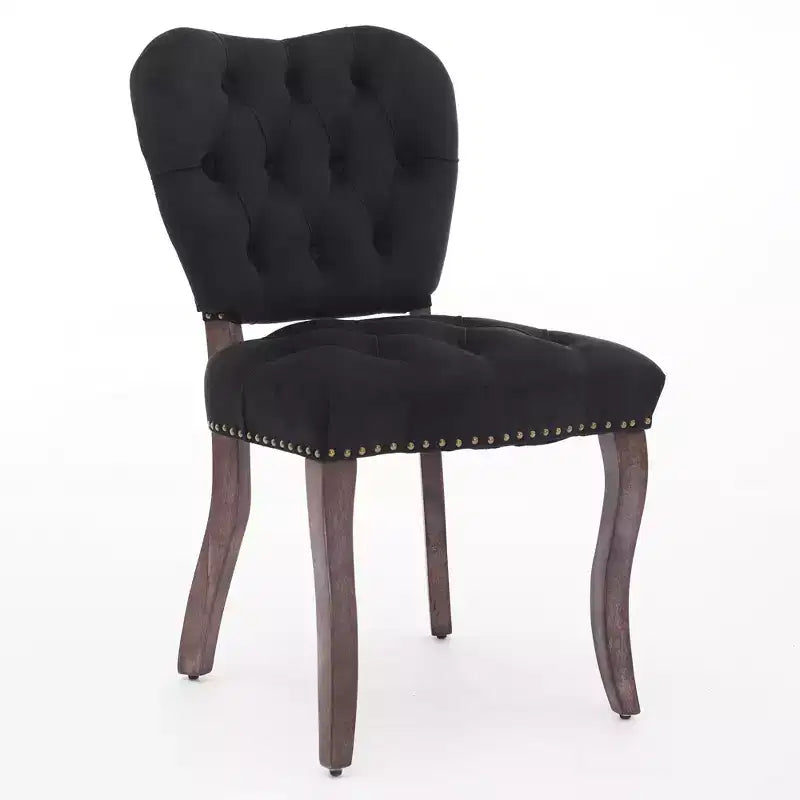 Set of 2 French Vintage Tufted Upholstered Fabric Dining Chairs