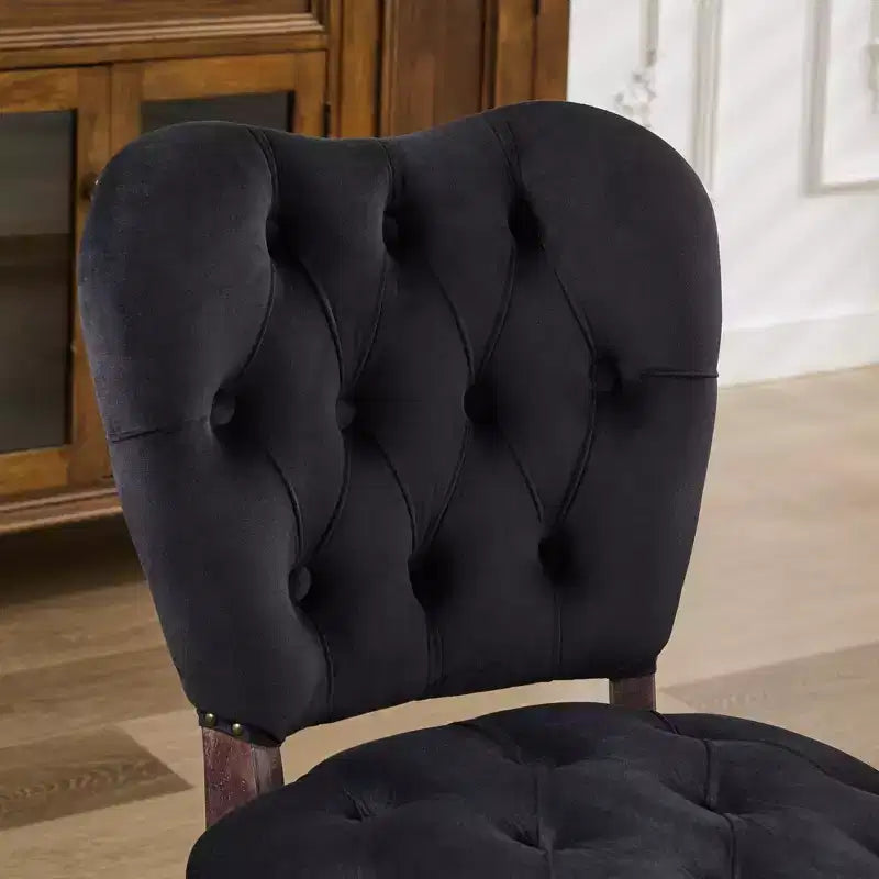 Set of 2 French Vintage Tufted Upholstered Fabric Dining Chairs
