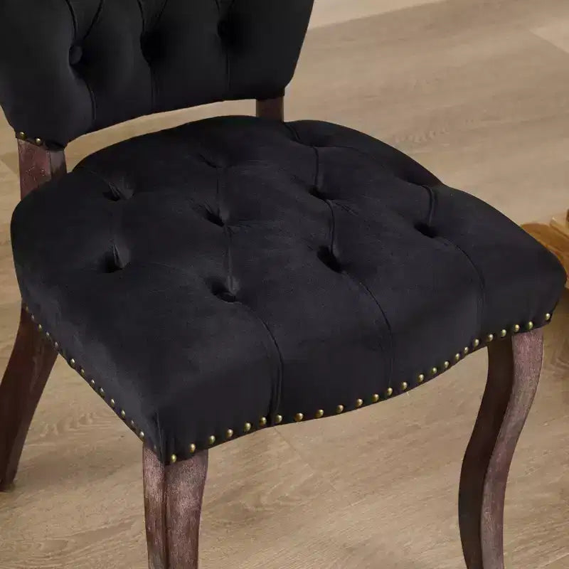 Set of 2 French Vintage Tufted Upholstered Fabric Dining Chairs