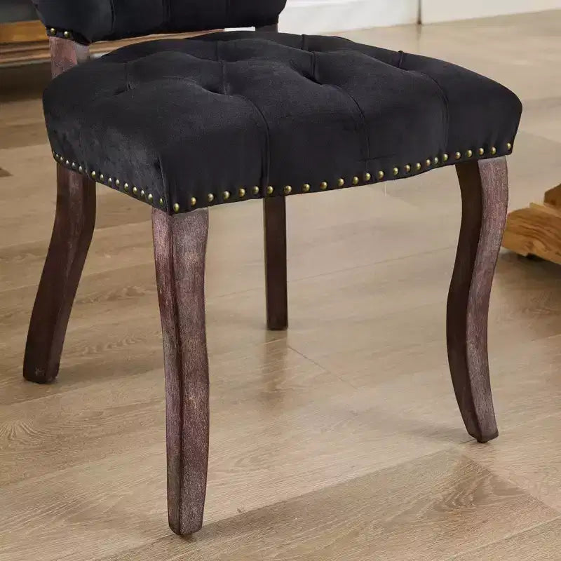 Set of 2 French Vintage Tufted Upholstered Fabric Dining Chairs