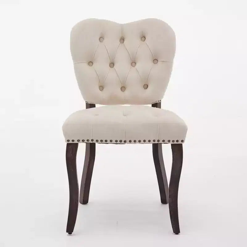 Set of 2 French Vintage Tufted Upholstered Fabric Dining Chairs