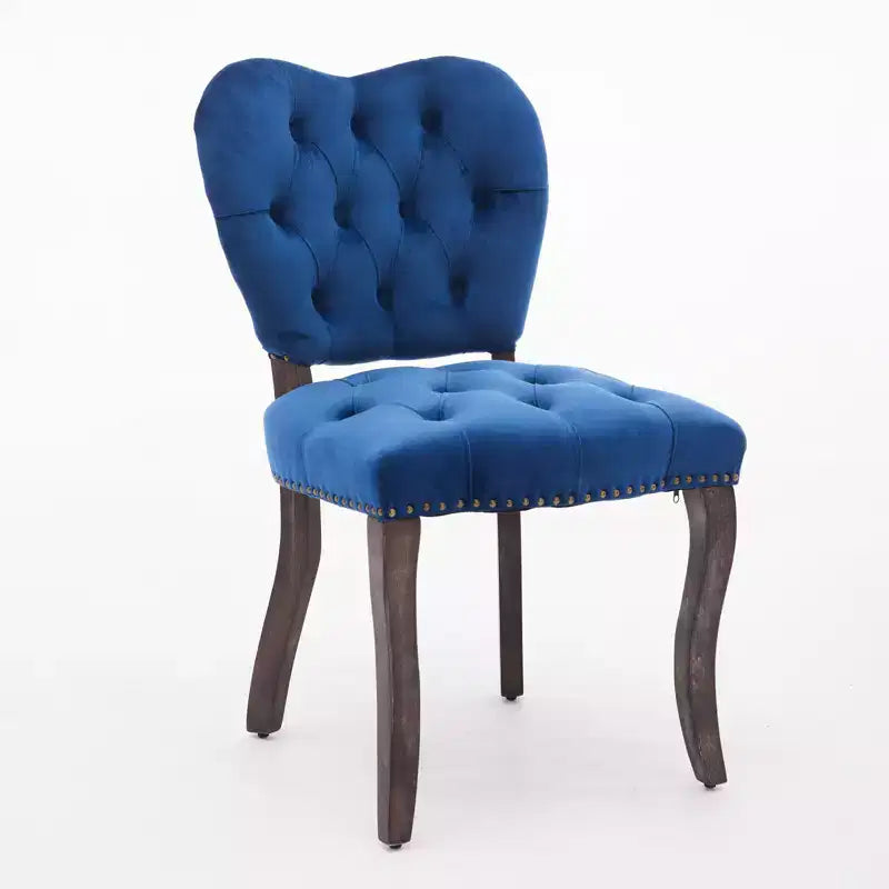 Set of 2 French Vintage Tufted Upholstered Fabric Dining Chairs