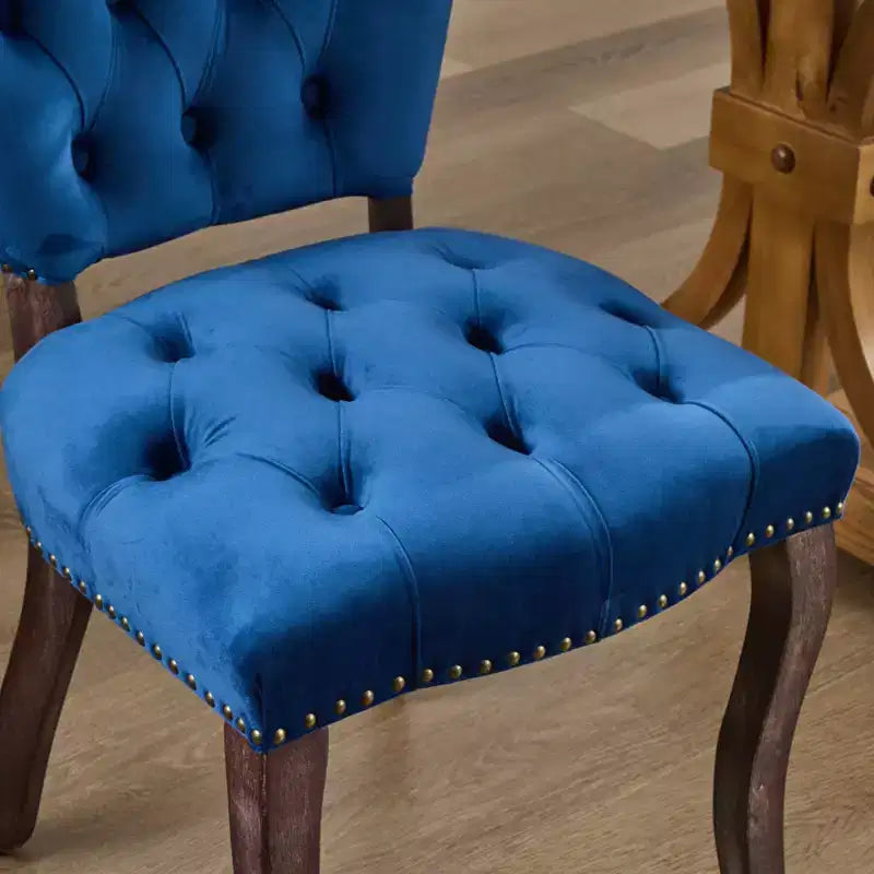 Set of 2 French Vintage Tufted Upholstered Fabric Dining Chairs
