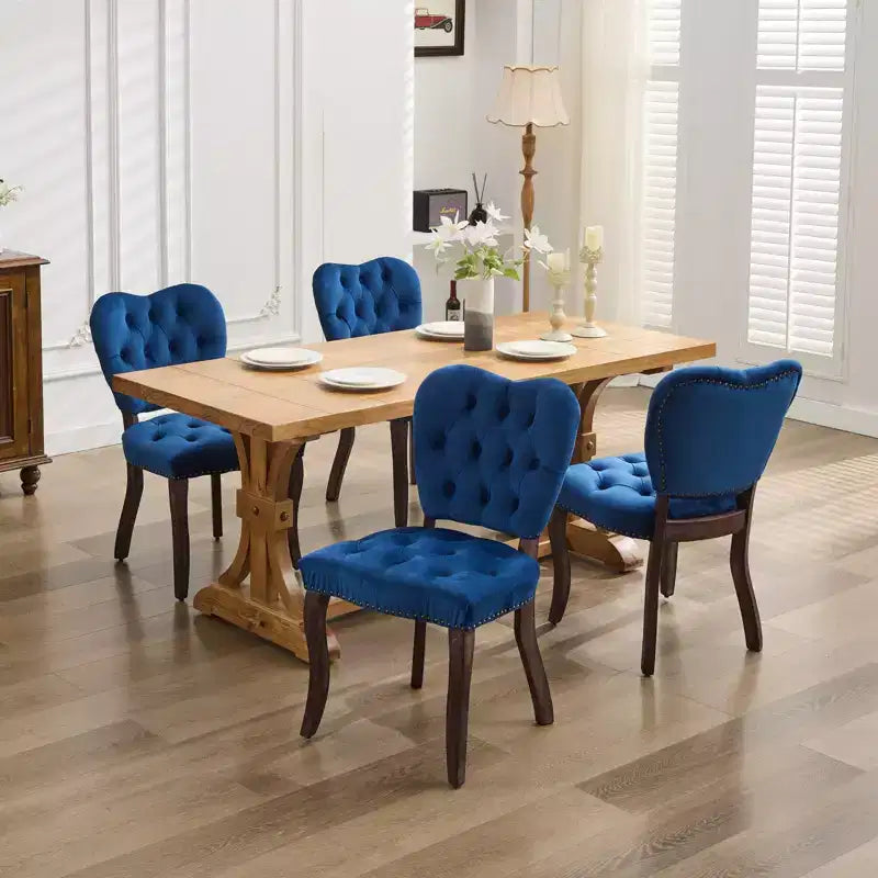 Set of 2 French Vintage Tufted Upholstered Fabric Dining Chairs