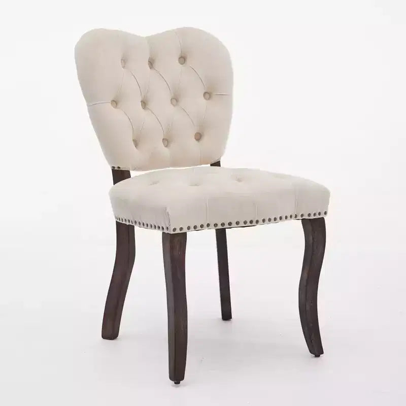 Set of 2 French Vintage Tufted Upholstered Fabric Dining Chairs