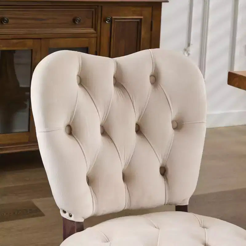 Set of 2 French Vintage Tufted Upholstered Fabric Dining Chairs