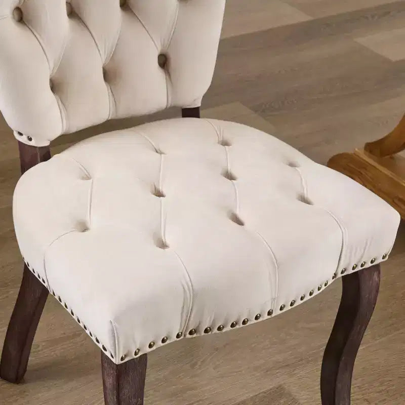 Set of 2 French Vintage Tufted Upholstered Fabric Dining Chairs
