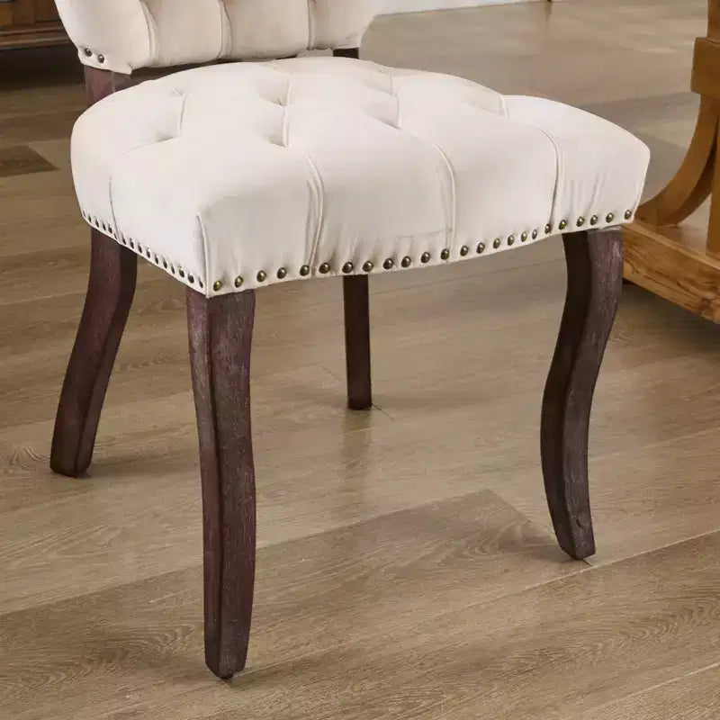 Set of 2 French Vintage Tufted Upholstered Fabric Dining Chairs