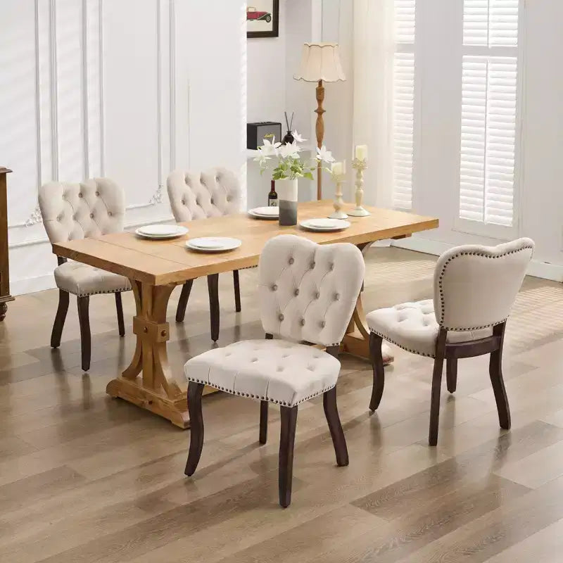 Set of 2 French Vintage Tufted Upholstered Fabric Dining Chairs