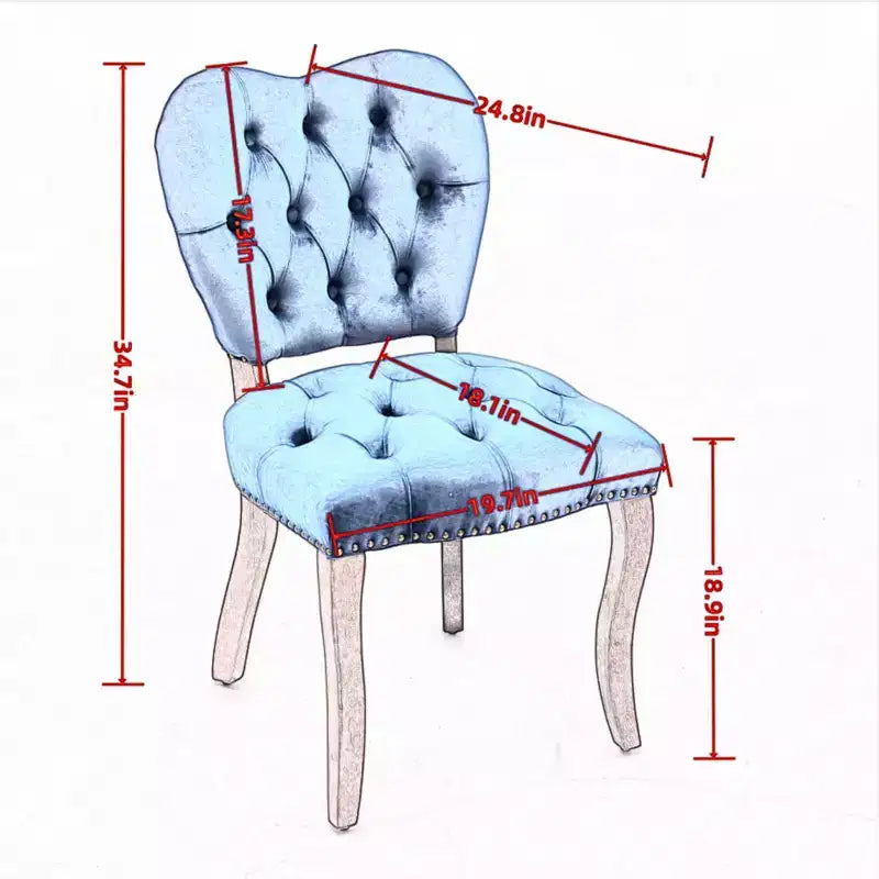 Set of 2 French Vintage Tufted Upholstered Fabric Dining Chairs