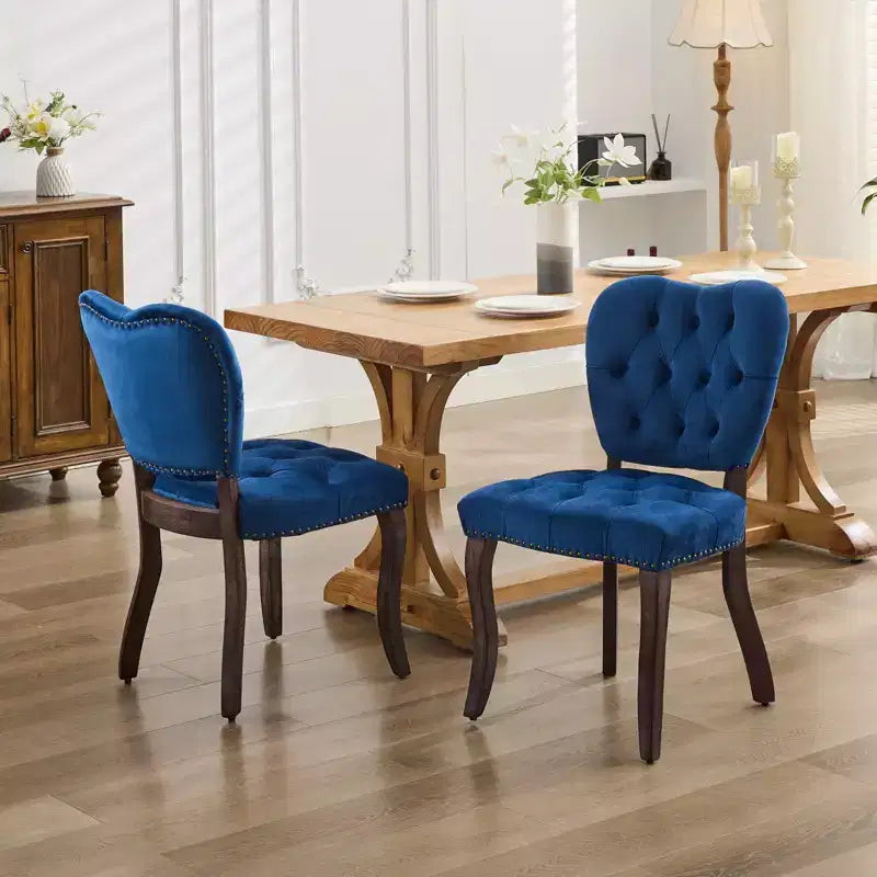 Lot de 2 chaises de salle à manger vintage françaises en tissu capitonné